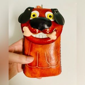 Handmade Orange Leather Puppy Handbag